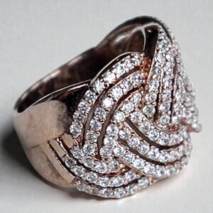 Vintage Sterling Silver 925 Rose Gold Rhinestone Cocktail Ring Twisted SIZE 7.75